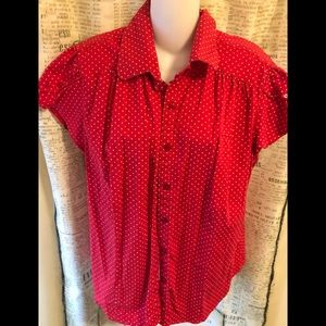 EUC-Retro Red Polka Dir Shirt-Size 2X